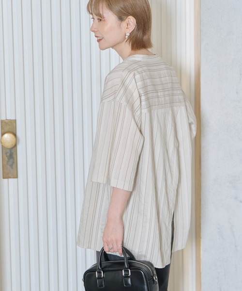 AMERICAN HOLIC（アメリカンホリック）の「【WEB限定】アシンメトリーストライプシャツ（シャツ/ブラウス・レディース・アイボリー/グレー・FREE）」の15枚目の写真