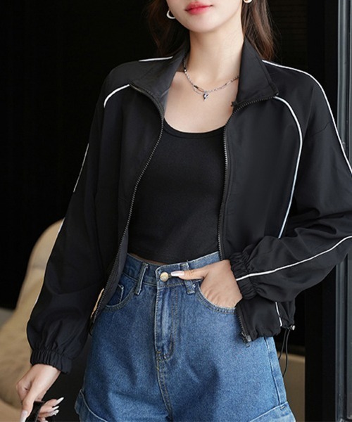 ReRe(リリ)の「クロップド丈トラックジャケット(ブルゾン・レディース・ピンク/ホワイト/ブラック・MEDIUM)」の2枚目の写真