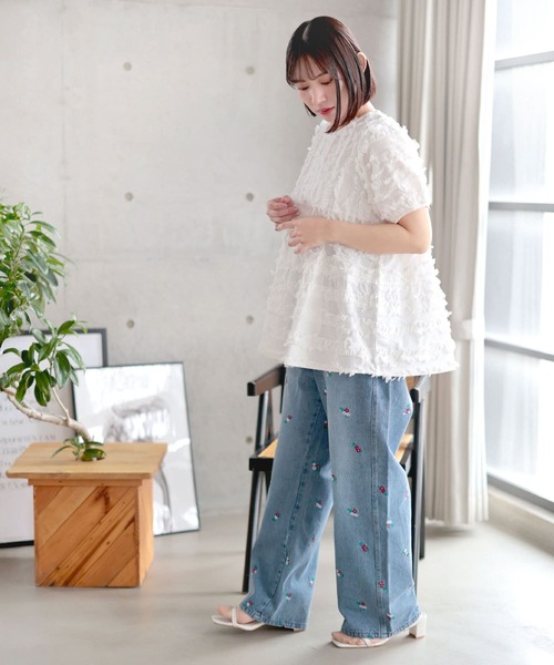 Ruwan yu(ルワンユー)の「フリンジジャガードペプラム半袖プルオーバー【大きいサイズ対応】(シャツ/ブラウス・レディース・ホワイト・L/LL/3L/4L)」の20枚目の写真