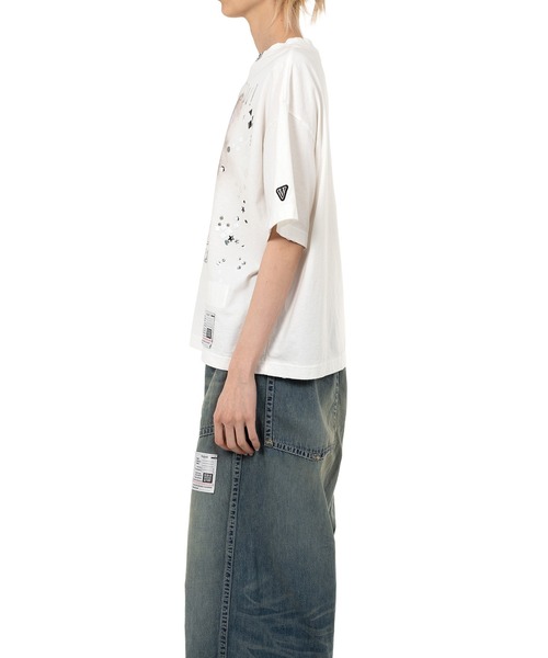 Cat Printed Embellished Distressed T-Shirt（Tシャツ