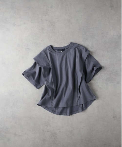 Right-on(ライトオン)の「HONEYSUCKLE ROSE(ハニーサックルローズ)【レディース】「接触冷感」ラッフルショルダーTシャツ/とろみ天竺(Tシャツ/カットソー・レディース・ブラック/オフホワイト/ブルー・L/M)」の3枚目の写真