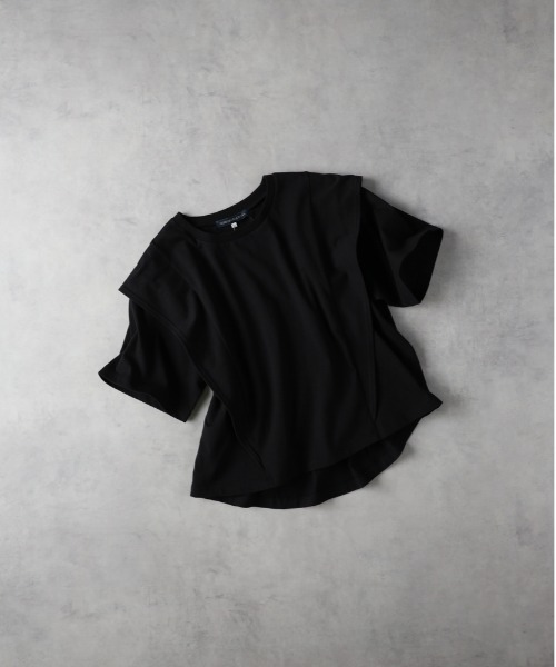 Right-on(ライトオン)の「HONEYSUCKLE ROSE(ハニーサックルローズ)【レディース】「接触冷感」ラッフルショルダーTシャツ/とろみ天竺(Tシャツ/カットソー・レディース・ブラック/オフホワイト/ブルー・L/M)」の2枚目の写真