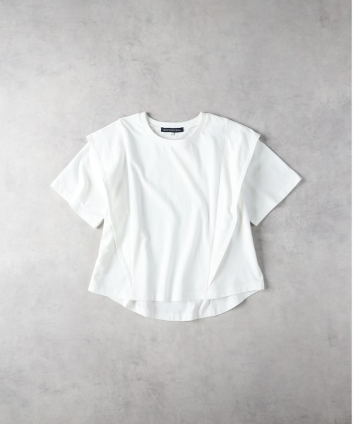 Right-on(ライトオン)の「HONEYSUCKLE ROSE(ハニーサックルローズ)【レディース】「接触冷感」ラッフルショルダーTシャツ/とろみ天竺(Tシャツ/カットソー・レディース・ブラック/オフホワイト/ブルー・L/M)」の4枚目の写真