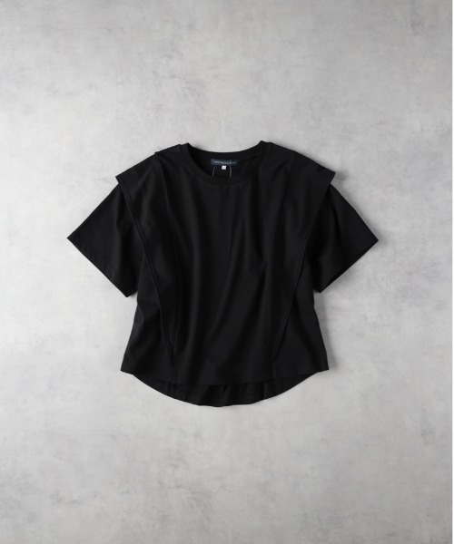 Right-on(ライトオン)の「HONEYSUCKLE ROSE(ハニーサックルローズ)【レディース】「接触冷感」ラッフルショルダーTシャツ/とろみ天竺(Tシャツ/カットソー・レディース・ブラック/オフホワイト/ブルー・L/M)」の5枚目の写真