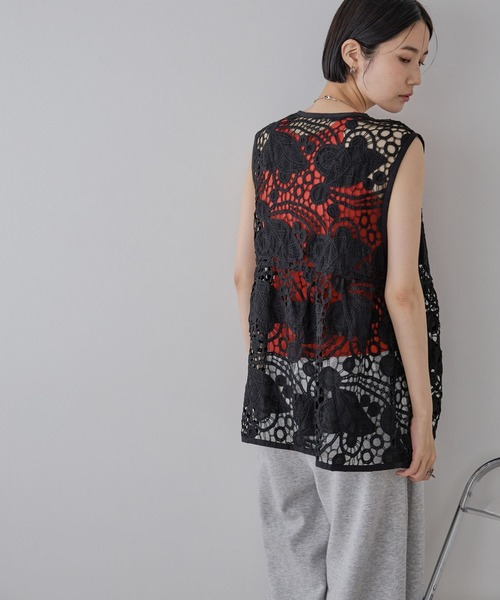JEANASIS（ジーナシス）の「レースギャザーベスト/574587（ベスト・レディース・ブラック/ブラウン/オフホワイト・FREE）」の12枚目の写真