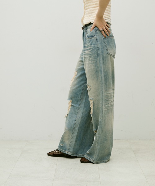 Lutim by u（ルチバイユー）の「Damage lace denim / ダメージレースデニム（デニムパンツ・レディース・ブルー・S/M）」の3枚目の写真