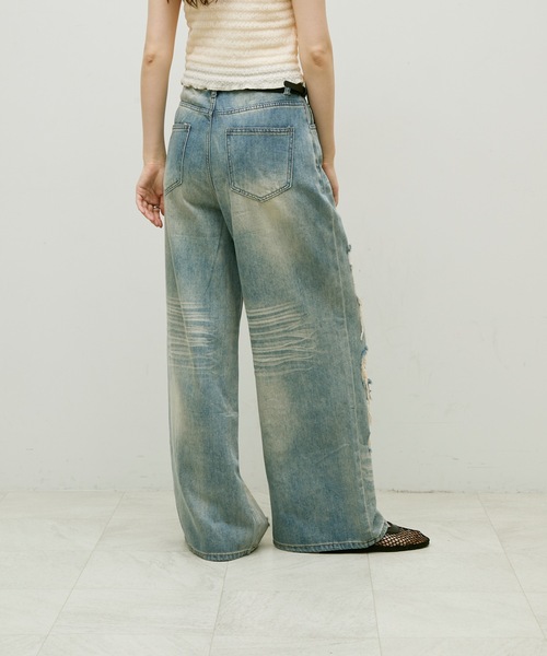 Lutim by u（ルチバイユー）の「Damage lace denim / ダメージレースデニム（デニムパンツ・レディース・ブルー・S/M）」の4枚目の写真