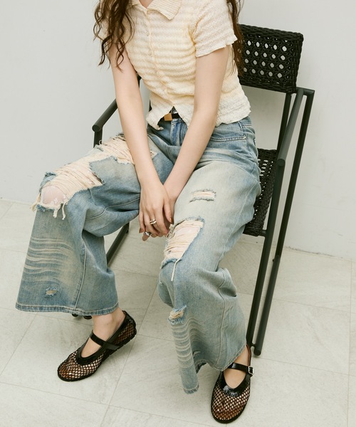 Lutim by u（ルチバイユー）の「Damage lace denim / ダメージレースデニム（デニムパンツ・レディース・ブルー・S/M）」の9枚目の写真