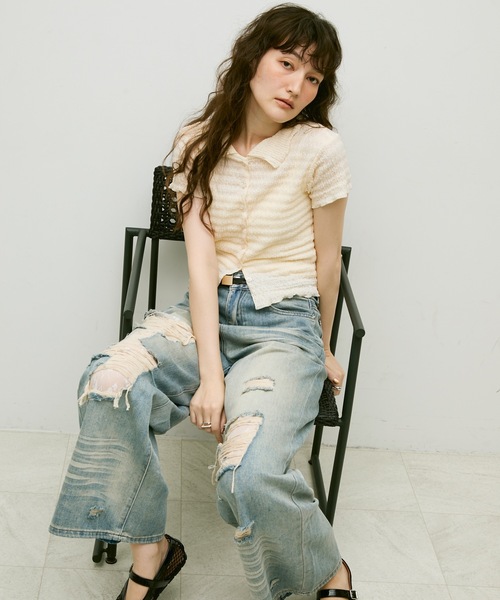 Lutim by u（ルチバイユー）の「Damage lace denim / ダメージレースデニム（デニムパンツ・レディース・ブルー・S/M）」の11枚目の写真