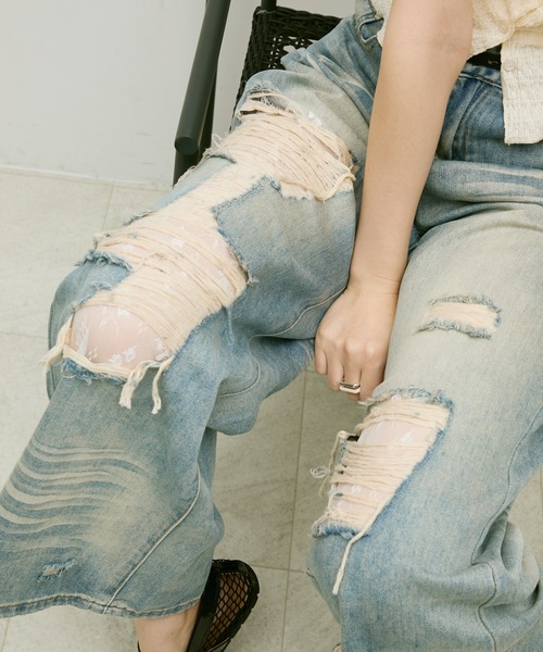 Lutim by u（ルチバイユー）の「Damage lace denim / ダメージレースデニム（デニムパンツ・レディース・ブルー・S/M）」の13枚目の写真
