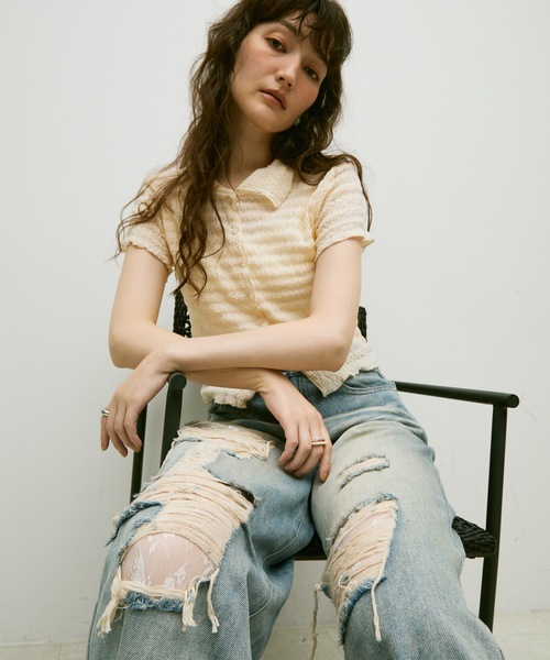 Lutim by u（ルチバイユー）の「Damage lace denim / ダメージレースデニム（デニムパンツ・レディース・ブルー・S/M）」の12枚目の写真