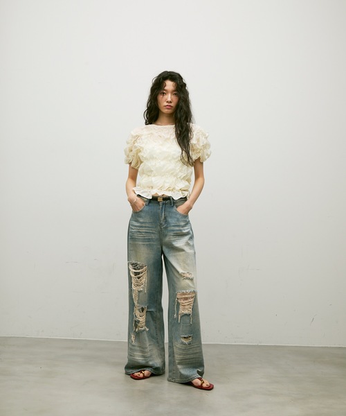 Lutim by u（ルチバイユー）の「Damage lace denim / ダメージレースデニム（デニムパンツ・レディース・ブルー・S/M）」の20枚目の写真