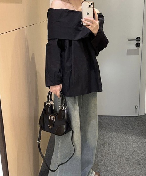gossip！ロサンゼルス（ゴシップロサンゼルス）の「ミニマムデザイン オープンショルダーブラウス（シャツ/ブラウス・レディース・ブラック・FREE）」の9枚目の写真
