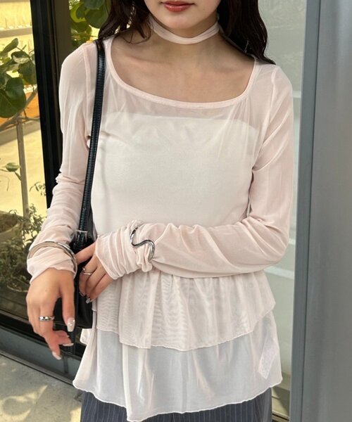 mystic ドットティアードプルオーバー　ホワイト　ドット mystic tシャツ ドットティアードプルオーバー レディース