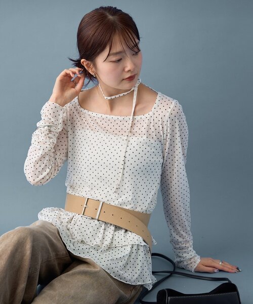 mystic ドットティアードプルオーバー　ホワイト　ドット セール】【本日限定セール！お気に入り1万千人突破！】ドット