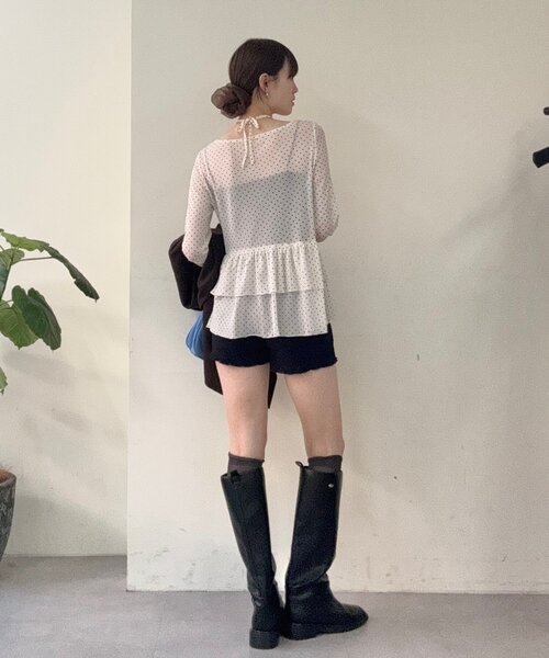 mystic ドットティアードプルオーバー　ホワイト　ドット IVO10月中お届け！】ドットティアードプルオーバー（Tシャツ