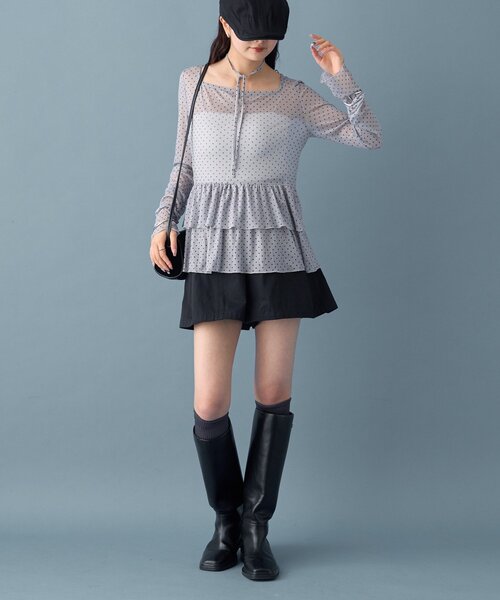 mystic ドットティアードプルオーバー　ホワイト　ドット IVO10月中お届け！】ドットティアードプルオーバー（Tシャツ