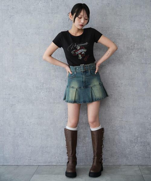 WEGO（ウィゴー）の「WEGO/ベルト付デニムプリーツスカパン（デニムスカート・レディース・コバルトブルー/ダークブルー/ブラック系3・FREE）」の22枚目の写真