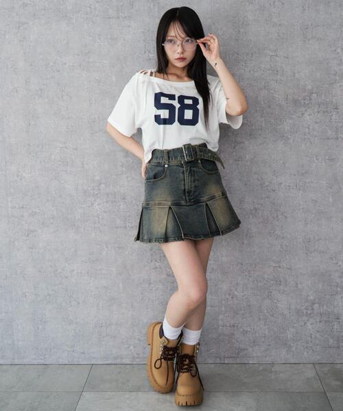 WEGO（ウィゴー）の「WEGO/ベルト付デニムプリーツスカパン（デニムスカート・レディース・コバルトブルー/ダークブルー/ブラック系3・FREE）」の21枚目の写真