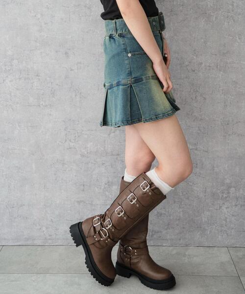 WEGO（ウィゴー）の「WEGO/ベルト付デニムプリーツスカパン（デニムスカート・レディース・コバルトブルー/ダークブルー/ブラック系3・FREE）」の9枚目の写真