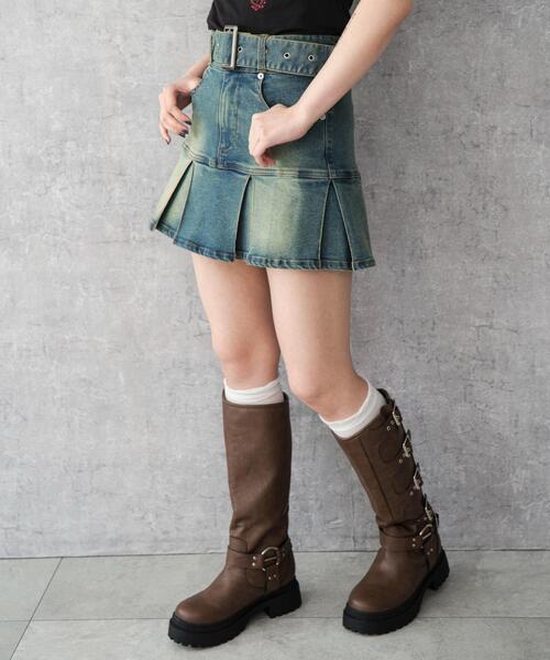 WEGO（ウィゴー）の「WEGO/ベルト付デニムプリーツスカパン（デニムスカート・レディース・コバルトブルー/ダークブルー/ブラック系3・FREE）」の10枚目の写真