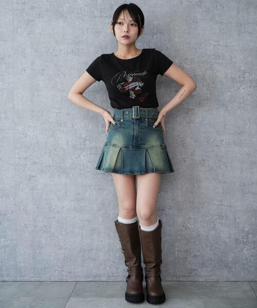 WEGO（ウィゴー）の「WEGO/ベルト付デニムプリーツスカパン（デニムスカート・レディース・コバルトブルー/ダークブルー/ブラック系3・FREE）」の11枚目の写真