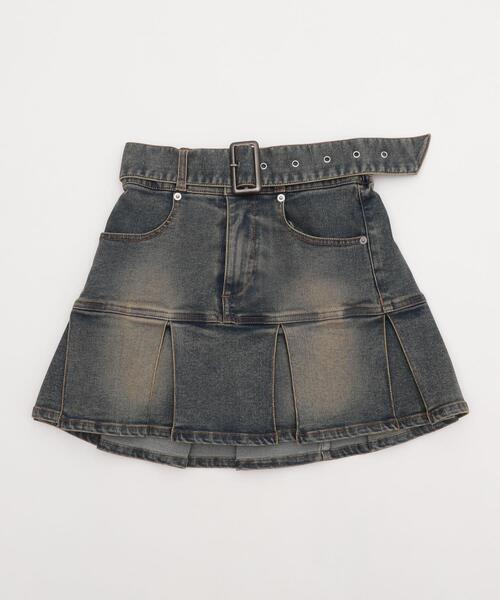 WEGO（ウィゴー）の「WEGO/ベルト付デニムプリーツスカパン（デニムスカート・レディース・コバルトブルー/ダークブルー/ブラック系3・FREE）」の12枚目の写真