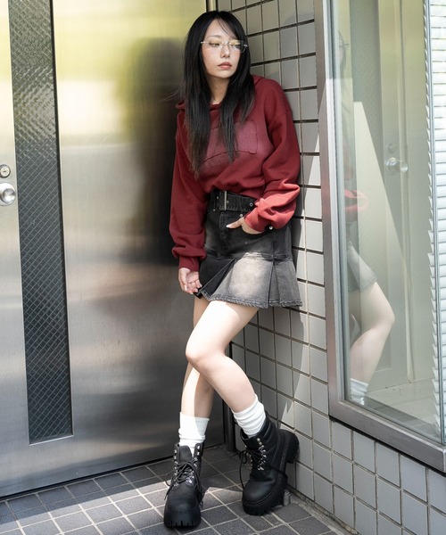 WEGO（ウィゴー）の「WEGO/ベルト付デニムプリーツスカパン（デニムスカート・レディース・コバルトブルー/ダークブルー/ブラック系3・FREE）」の8枚目の写真