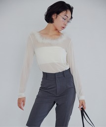 Fur trimmed sheer top