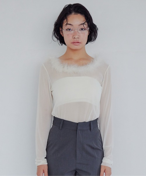 etre loin(エトルワン)の「Fur trimmed sheer top(シャツ/ブラウス・レディース・クリーム/ブラック/ブラウン・M)」の12枚目の写真