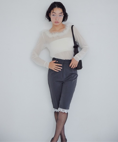 etre loin(エトルワン)の「Fur trimmed sheer top(シャツ/ブラウス・レディース・クリーム/ブラック/ブラウン・M)」の7枚目の写真