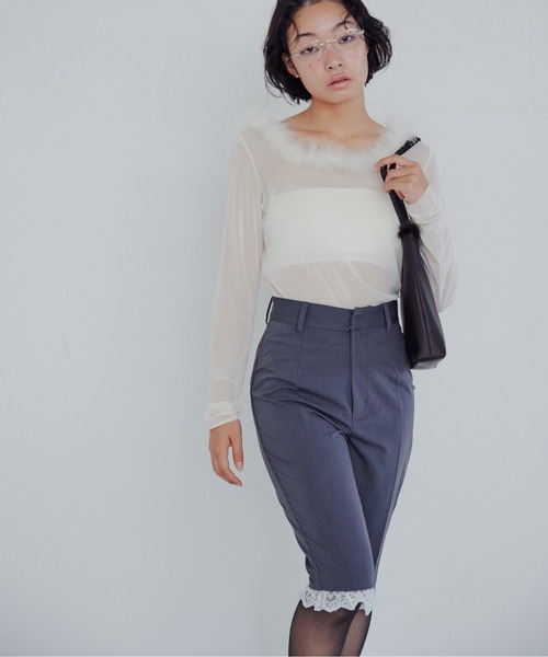 etre loin(エトルワン)の「Fur trimmed sheer top(シャツ/ブラウス・レディース・クリーム/ブラック/ブラウン・M)」の6枚目の写真