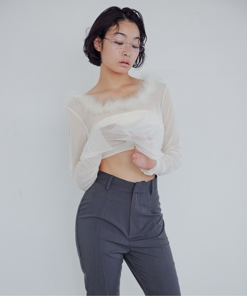 etre loin(エトルワン)の「Fur trimmed sheer top(シャツ/ブラウス・レディース・クリーム/ブラック/ブラウン・M)」の5枚目の写真