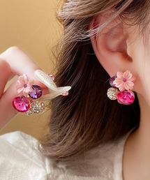 ピンクフラワーデザインピアス