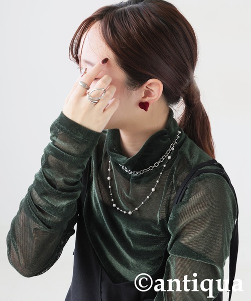 antiqua(アンティカ)の「フロッキー ハート ピアス(ピアス(両耳用)・レディース・ブラック/ホワイト/ワイン/グリーン・FREE)」の13枚目の写真