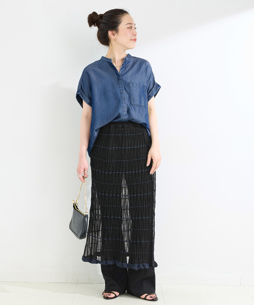 B.C STOCK（ベーセーストック）の「《2点セット》カットフレアパンツ/ニットシアースカートレイヤード（その他パンツ・レディース・ブラック/ブラウン・FREE）」の3枚目の写真