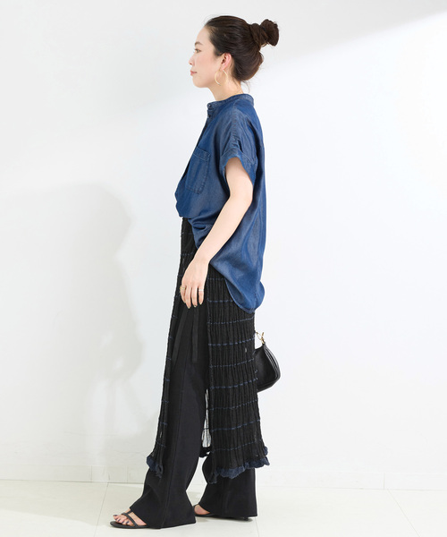 B.C STOCK（ベーセーストック）の「《2点セット》カットフレアパンツ/ニットシアースカートレイヤード（その他パンツ・レディース・ブラック/ブラウン・FREE）」の5枚目の写真