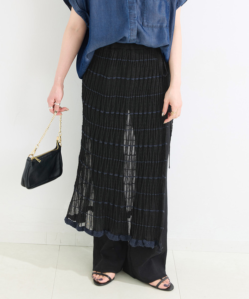 B.C STOCK（ベーセーストック）の「《2点セット》カットフレアパンツ/ニットシアースカートレイヤード（その他パンツ・レディース・ブラック/ブラウン・FREE）」の9枚目の写真