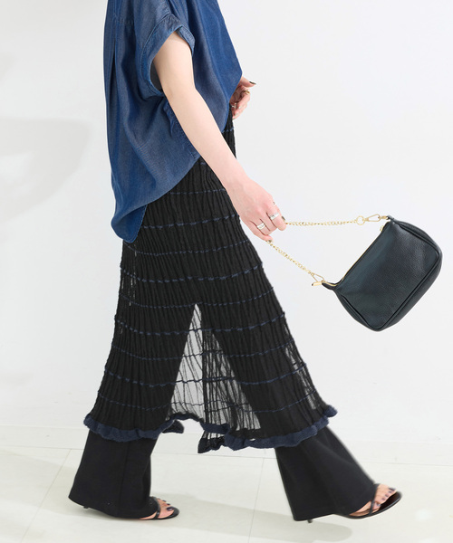 B.C STOCK（ベーセーストック）の「《2点セット》カットフレアパンツ/ニットシアースカートレイヤード（その他パンツ・レディース・ブラック/ブラウン・FREE）」の11枚目の写真