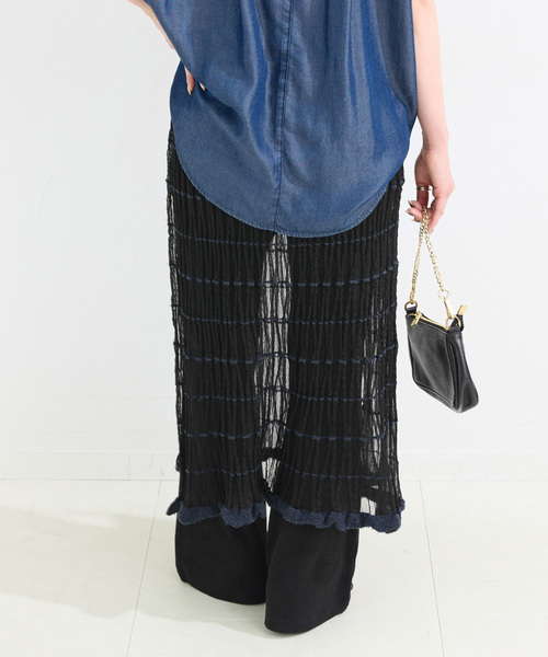 B.C STOCK（ベーセーストック）の「《2点セット》カットフレアパンツ/ニットシアースカートレイヤード（その他パンツ・レディース・ブラック/ブラウン・FREE）」の13枚目の写真