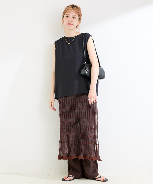 B.C STOCK（ベーセーストック）の「《2点セット》カットフレアパンツ/ニットシアースカートレイヤード（その他パンツ・レディース・ブラック/ブラウン・FREE）」の14枚目の写真