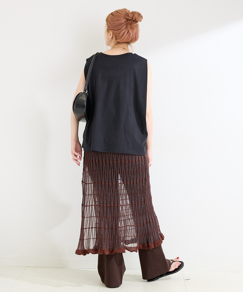 B.C STOCK（ベーセーストック）の「《2点セット》カットフレアパンツ/ニットシアースカートレイヤード（その他パンツ・レディース・ブラック/ブラウン・FREE）」の16枚目の写真