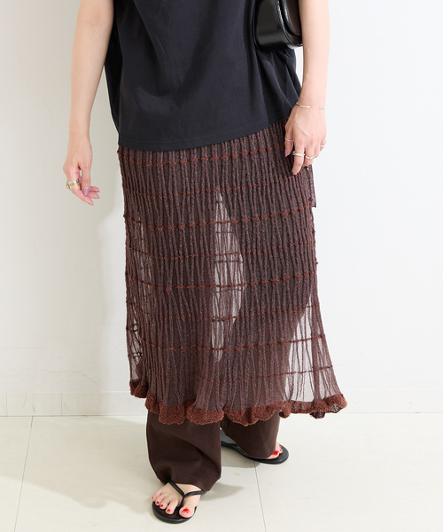 B.C STOCK（ベーセーストック）の「《2点セット》カットフレアパンツ/ニットシアースカートレイヤード（その他パンツ・レディース・ブラック/ブラウン・FREE）」の18枚目の写真