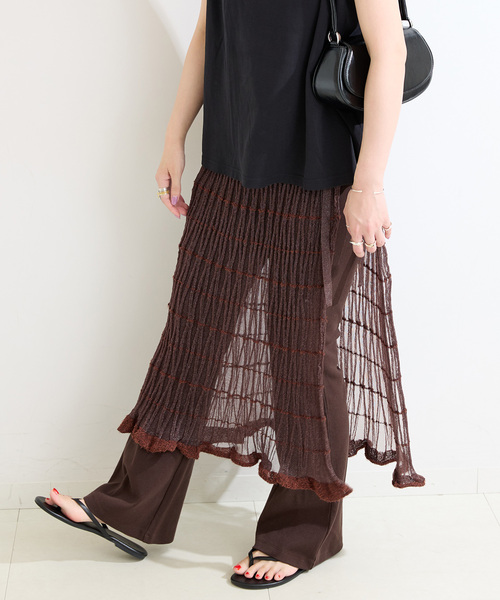 B.C STOCK（ベーセーストック）の「《2点セット》カットフレアパンツ/ニットシアースカートレイヤード（その他パンツ・レディース・ブラック/ブラウン・FREE）」の19枚目の写真