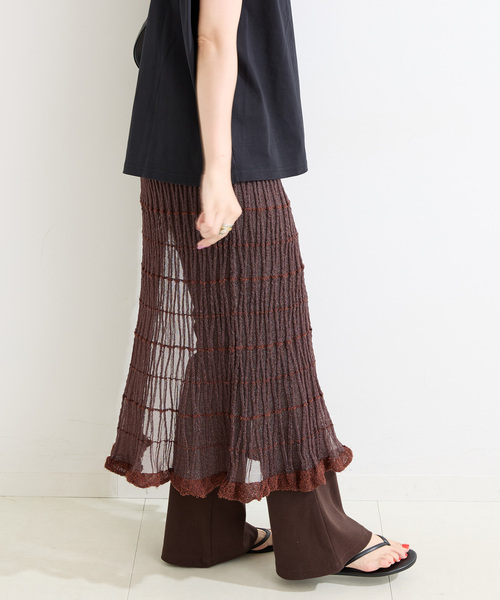 B.C STOCK（ベーセーストック）の「《2点セット》カットフレアパンツ/ニットシアースカートレイヤード（その他パンツ・レディース・ブラック/ブラウン・FREE）」の22枚目の写真