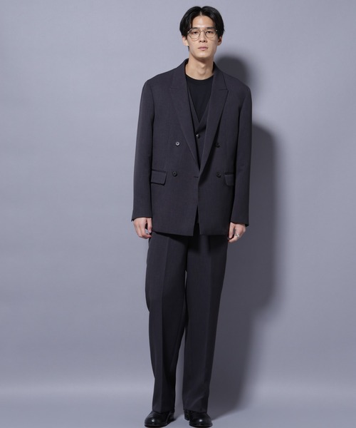 NANO universe(ナノユニバース)の「Reflax(R) ダブルクロスウェザーダブルブレストジャケット(セットアップ可)(テーラードジャケット・メンズ・ブラック/チャコール・M/L)」の7枚目の写真