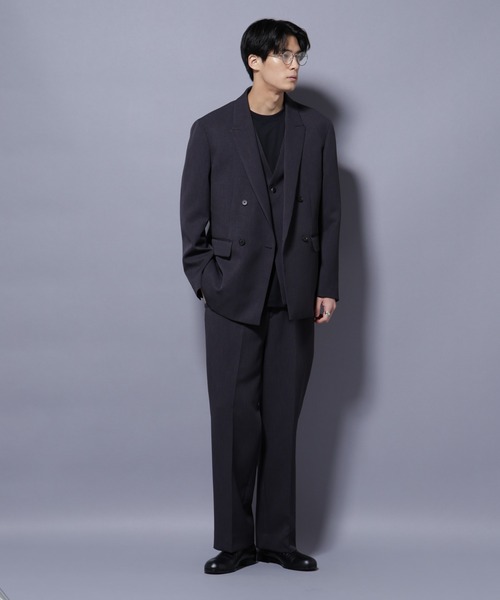 NANO universe(ナノユニバース)の「Reflax(R) ダブルクロスウェザーダブルブレストジャケット(セットアップ可)(テーラードジャケット・メンズ・ブラック/チャコール・M/L)」の8枚目の写真