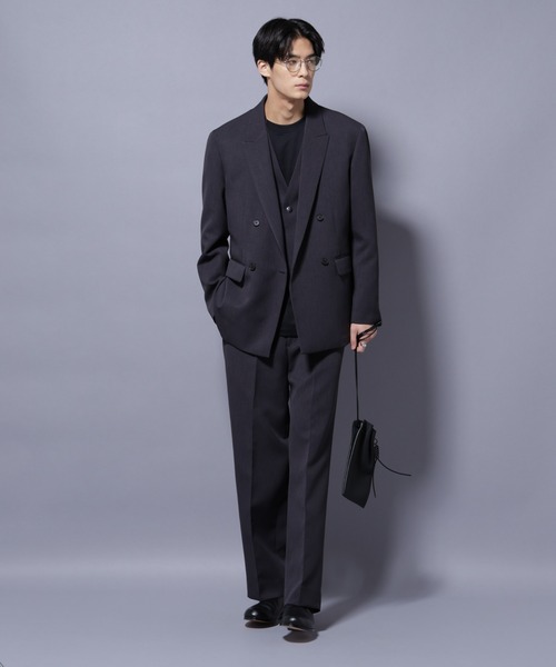 NANO universe(ナノユニバース)の「Reflax(R) ダブルクロスウェザーダブルブレストジャケット(セットアップ可)(テーラードジャケット・メンズ・ブラック/チャコール・M/L)」の9枚目の写真