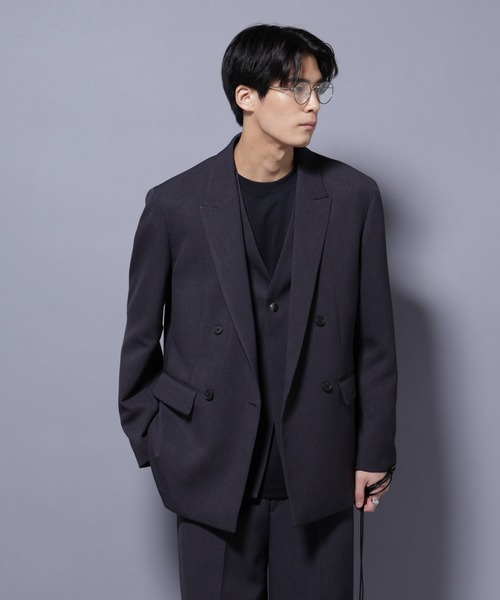 NANO universe(ナノユニバース)の「Reflax(R) ダブルクロスウェザーダブルブレストジャケット(セットアップ可)(テーラードジャケット・メンズ・ブラック/チャコール・M/L)」の4枚目の写真