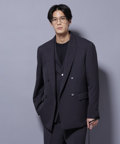 NANO universe(ナノユニバース)の「Reflax(R) ダブルクロスウェザーダブルブレストジャケット(セットアップ可)(テーラードジャケット・メンズ・ブラック/チャコール・M/L)」の3枚目の写真